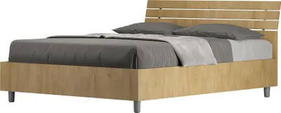 Produktbild von ITYHOME - Bett ohne Lattenrost 140x190 schräges Kopfteil mit Holzlatten Eiche Natur Ankel