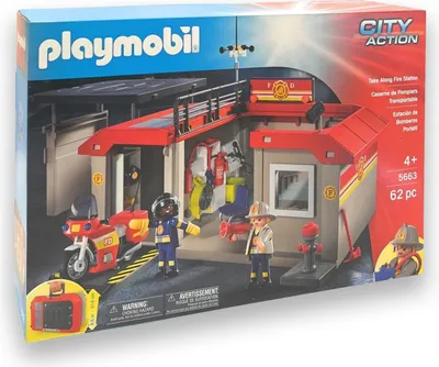 A Playmobil City Action Take Along Fire Station playset box.