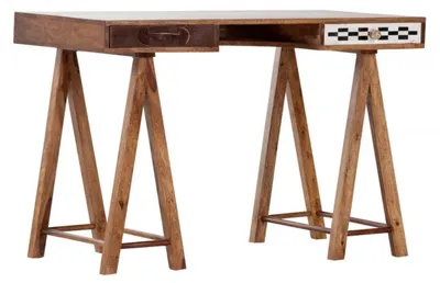 Image de Casa Padrino Bureau Secrétaire en bois de manguierReproductioné de fourrure et de mosaïque 120 cm - Design vintage