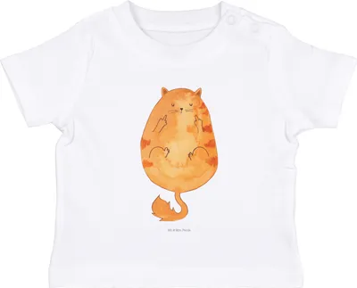 Produktbild von Mr. & Mrs. Panda T-Shirt Katze Mittelfinger 0. - 6. Monat - Weiß - Geschenk, Cat, Babyshirt, Genervt, Katzen, Kater, Baby, Cats, Kinder Shirt, Kleinkind