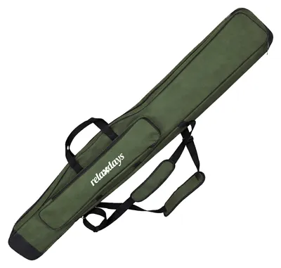 Produktbild von Relaxdays Angeltasche, Rutentasche, 150cm, für 3 Ruten, 5 Fächer, gepolstert, Angelzubehör, groß, 1200D Oxford, olivgrün