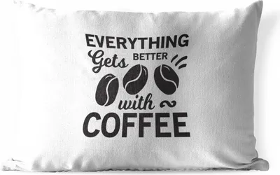 Produktbild von MuchoWow® Outdoor Kissen - Mit Kaffee wird alles besser - Zitate - Kaffee - Sprichwörter - 50x30 cm - Wetterfest - Lounge Kissen - Sofa kissen - Wohnzimmer Dekoration