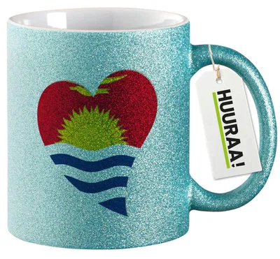 Produktbild von Huuraa Glitzertasse Kiribati Flagge Herz 330ml Blau Keramik Kaffeebecher Geschenkidee