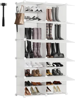 Produktbild von Sekey Schuhschrank Schuhregal für Flur mit 10 Fächern – für 40 Paar Schuhe, DIY Schuhablage, Kunststoff Schuhaufbewahrung, weiß