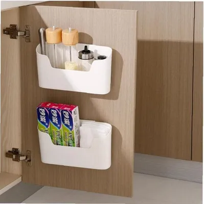 Produktbild von Stück Aufbewahrungsboxen für Küchenschranktüren, selbstklebende Aufbewahrungsboxen zur Wandmontage, Aufbewahrungsbox für diverse Dinge im Kleiderschrank/Badezimmer/Kühlschrank (Beige)