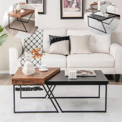 Image de Table basse - Table d'appoint - Table de salon - Table vintage de style industriel