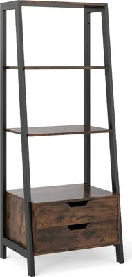Produktbild von Freistehendes Leiter-Bücherregal, 134 cm, 4 Regale, 2 Schubladen