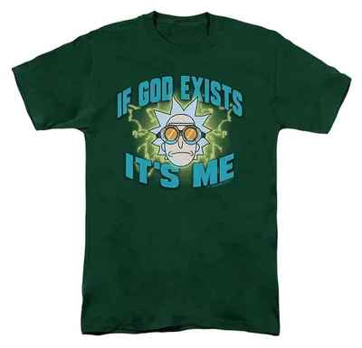 Produktbild von Rick And Morty - "If God Exists It´s Me" T-Shirt für Herren/Damen Uni TV37659 (XL) (Dunkelgrün), KI-generiertes Bild