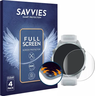 Produktbild von 4x Savvies Fullscreen Schutzfolie für Garmin Forerunner 570 (42 mm) Displayschutz Folie Fullcover Klar Transparent