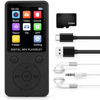 Produktbild von MP3 Player mit Bluetooth, TF-Karte bis 128GB, 1,8 Zoll Display, HiFi Musikplayer mit Type-C, FM-Radio und 3,5 mm Kopfhöreranschluss
