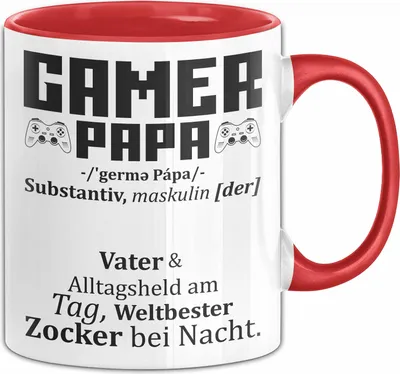 Produktbild von Gamer Papa Tasse Geschenk Vater Zocker Geschenkidee Vatertag Bester Papa (Rot)
