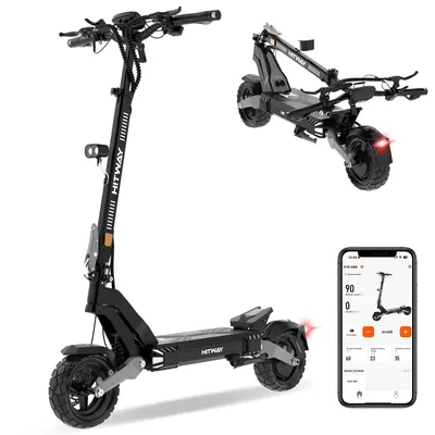 Image de Trottinette électrique HITWAY H10 PRO homologuée pour la circulation routière (ABE), pneus tubeless 10 pouces, batterie 48 V 28,6 Ah, moteur 500 W (puissance de pointe 1 600 W), autonomie max. 100 km, pliable, application, suspension intégrale