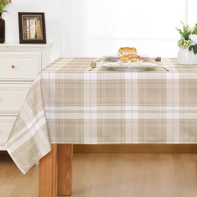 Produktbild von Karierte Tischdecke Outdoor Wetterfest Abwaschbar Beige 140x200cm