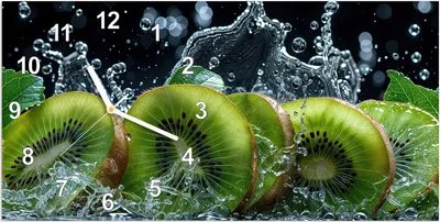 Produktbild von Wanduhr aus Glas mit Motiv Kiwi und Wasser- 60 x 30 cm - inkl. Aufhängesystem