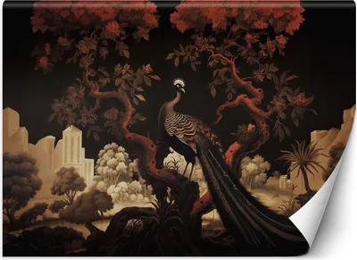 Produktbild von Vlies fototapete Pfau Baum Tier 450x315 cm Feeby Braun inkl. Kleber einfache Montage