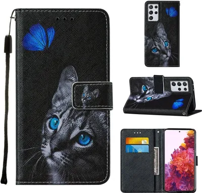 Produktbild von König Design Hülle kompatibel mit Samsung Galaxy S21 Ultra Kunstleder Handyhülle - Handy Case Schwarz