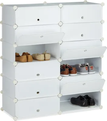 Produktbild von Relaxdays Schuhschrank Kunststoff, Schuhregal geschlossen, Regalsystem 12 Fächer, H x B x T: 108 x 94 x 37 cm, weiß