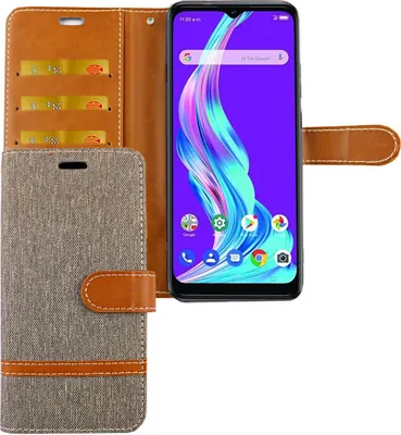 Productafbeelding van ZTE Blade A51 hoesje, telefoonbescherming, flip-case met kaarthouder, kleur: jeansgrijs