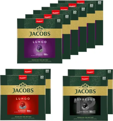 Produktbild von JACOBS Kapseln 200 Nespresso®* kompatibel Lungo 8 & 6 + Espresso 12 Ristretto