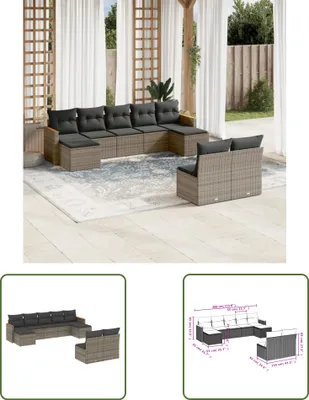 Produktbild von The Living Store 9-tlg. Garten-Sofagarnitur mit Kissen Grau Poly Rattan