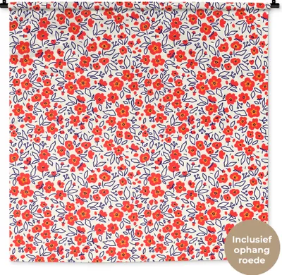 Produktbild von MuchoWow® Wandteppich Wandbehang Blumen - Rot - Illustration 150x150 cm Tapisserie Dekoration Wandtuch - Wohnaccessoires - Modernes