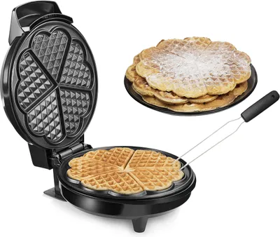 Produktbild von Waffeleisen 5 dünne herzförmige Waffeln Ø20cm Herzchen Waffelbäcker Waffelgabel
