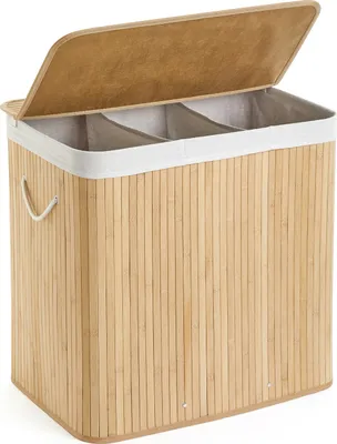 Produktbild von Mondeer Wäschekorb aus Bambus 150 Liter mit 3 Fächern Natur