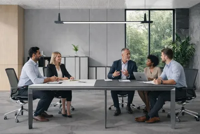 Produktbild von Grau-Weißes Besprechungstisch Designer Konferenztisch Holzmöbel