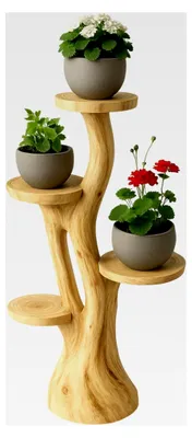 Produktbild von Blumenständer Blumentreppe Blumenpodest Pflanzenhocker Holz Suar mit 4 Ablagen