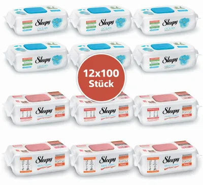 Produktbild von Sleepy Easy Clean Oberflächenreinigungstücher – 6x100 Ocean + 6x100 Pomelo | Hartnäckiger Schmutz