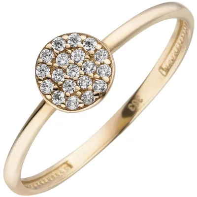 Produktbild von Ring aus 333 Gold Gelbgold mit 19 Zirkonia Goldring Ringkopf flach rund Ø6,3mm Innenumfang 50mm Ø15.9mm