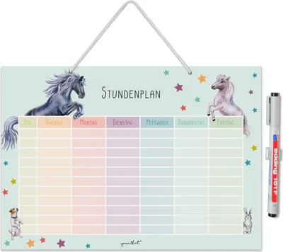 Produktbild von younikat Stundenplan abwischbar zum aufhängen I Pferd und Pony I inkl. Stift wiederbeschreibbar I Grundschule Jungen Mädchen I dv_989