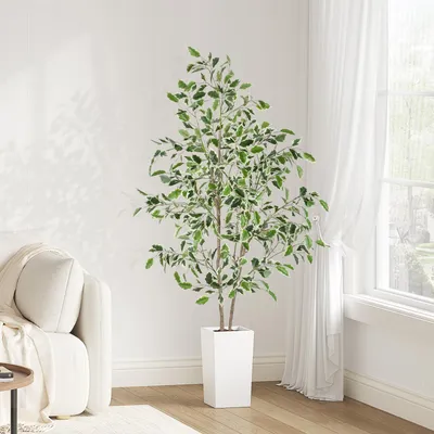 Kunstpflanze Ficus Benjamini 160 cm mit weißem Topf