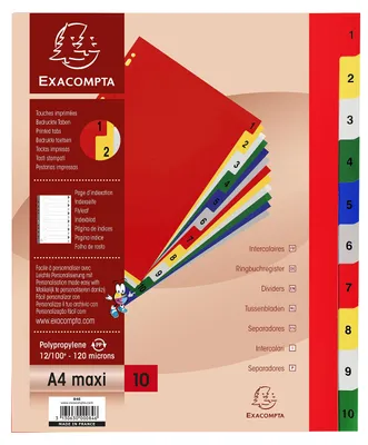 Immagine prodotto di Indici colorati Exacompta PP 10 pezzi DIN A4+ assortiti