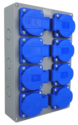 Produktbild von RoadEu – Außensteckdose 8x Schuko 230V | IP44 Steckdosenverteiler Aufputz 16A | Vorverdrahtete Baustromverteiler mit Kabelverschraubung