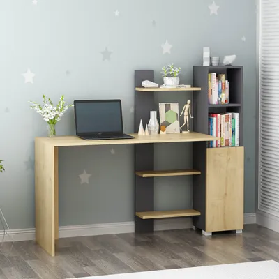Obrázok produktu pre CARIBIC pracovný stôl s regálom, dub / antracit