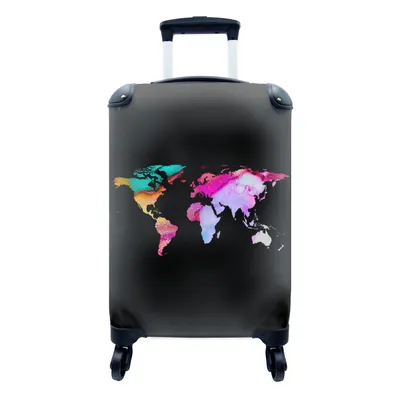 Produktbild von MuchoWow® Koffer Handgepäck Trolley Rollkoffer Kleine Reisekoffer mit 4 Rollen - Weltkarte - Regenbogen - Aquarell - Cabin Size < 55x40x23 cm & 55x40x20 cm - Fotokoffer - Kabinenkoffer - Boardgepäck - Reise-Box - Reisekoffer - Reisegepäck - Koffer mit Bild - Trolley für Kinder