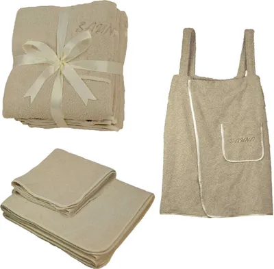Produktbild von Sauna Set 3-Teilig Frottee Saunakilt Saunatuch Sarong Damen beige