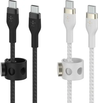 Produktbild von Belkin BoostCharge Pro Flex, 1 m, USB C, USB C, USB 2.0, 0,48 Gbit/s, Schwarz, Weiß