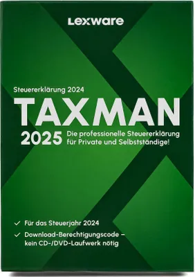 Produktbild von Lexware TAXMAN 2025, Steuererklärung, 1 Lizenz(en), Box, Deutsch, Windows 10, Windows 10 Education, Windows 10 Education x64, Windows 10 Enterprise, Windows 10...