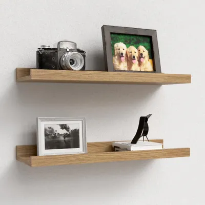 Productafbeelding van Wandplank 90 cm, set van 2, eiken hout, voor woonkamer