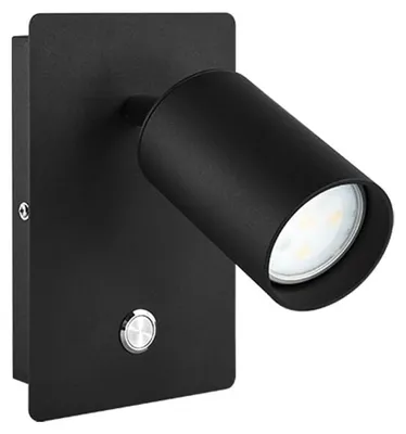 Image de WatioWave, applique murale LED, noire, avec interrupteur et culot GU10
