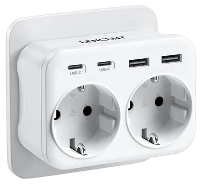 Zdjęcie produktu dla Listwa zasilająca z gniazdem USB-C, 6 w 1, niemiecka wtyczka dwubłokowa