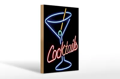 Produktbild von Holzschild Alkohol 20x30cm Cocktails Neon Strohhalm