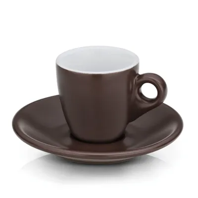 Produktbild von Kela Mattia Espressotassen mit Untertassen, 2 Stück, Keramik, 0,05 l, 12 x 6,5 cm im Durchmesser, braun