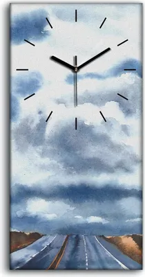 Produktbild von Leinwand Wanduhr Wandkunst Uhr Quarz 30x60 Straße Autobahn Wolken Landschaft - schwarze Hände