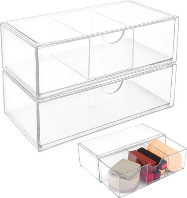 Produktbild von Unyqoos® Transparenter, stapelbarer Acryl-Kosmetik-Organizer, 2 Schubladen – staubdichte Aufbewahrung für Schminktisch und Badezimmer