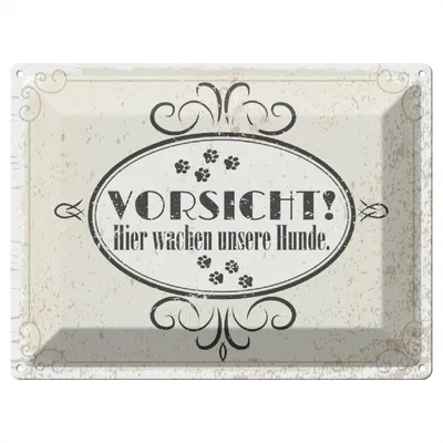Produktbild von Blechschild Wandbild in : Brillante Farben, Größe 30 x 40 cm Motiv Blechschild Spruch Vorsicht Hier wachen unsere Hunde 40x30cm