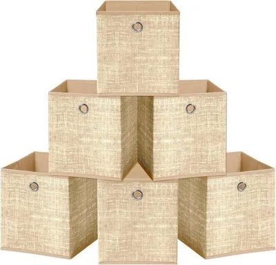 Productafbeelding van Opbergboxen beige met handgreep - Opvouwbare kubusboxen voor ruimteoptimalisatie
