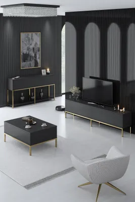 Produktbild von Skye Decor, Lord - Anthracite, Gold, Wohnzimmer, Wohnzimmermöbel-Set, Anthrazit, 180 x 47 x 30 cm